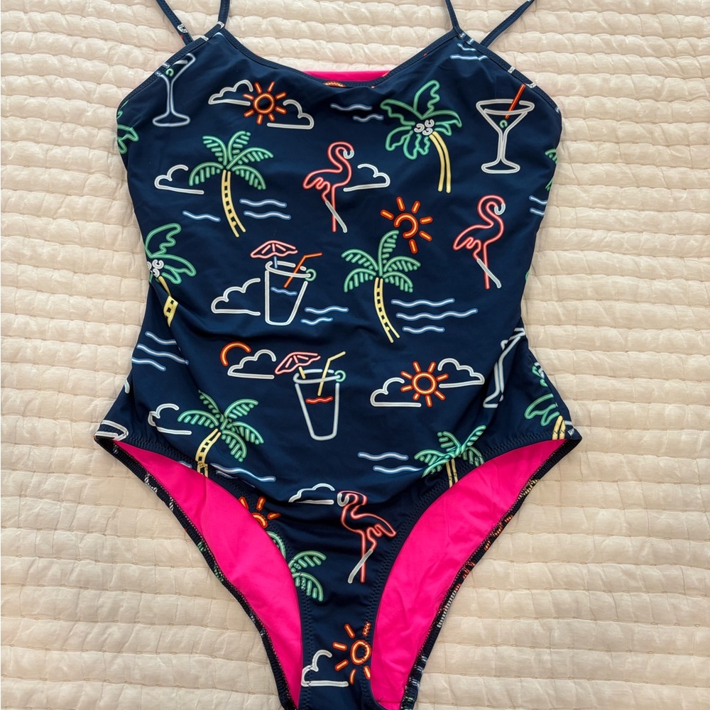 Chubbies Swim One Piece with Neon Tropical Print